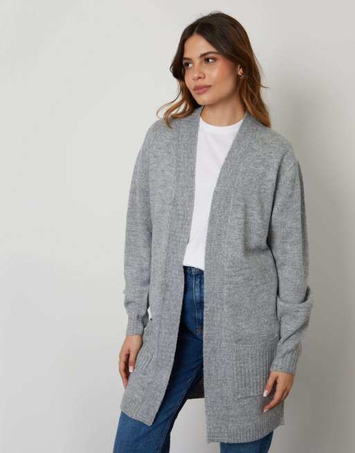Threadbare Ocean' longline knitted cardigan in grey, 3 of 5