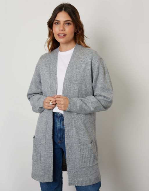 Threadbare Ocean' longline knitted cardigan in grey, 4 of 5