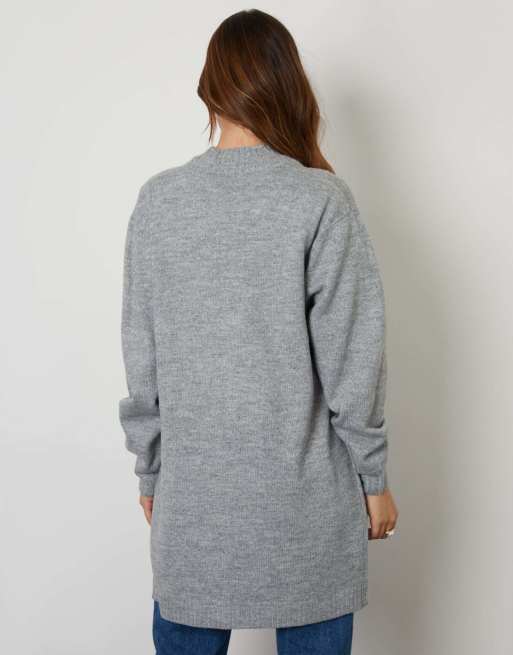 Threadbare Ocean' longline knitted cardigan in grey, 5 of 5