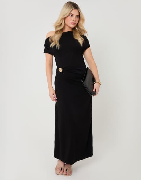 Threadbare Off shoulder draped jersey maxi dress in black - view 1