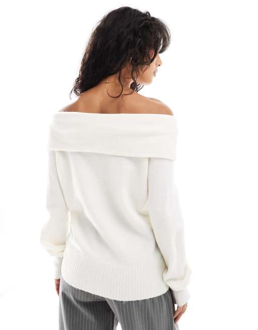 Threadbare off shoulder jumper in white ASOS