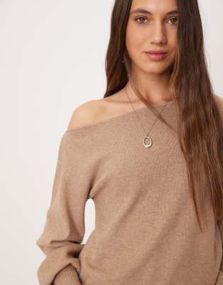 Threadbare Off Shoulder Slouchy Sweatshirt In Neutral
