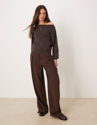 Threadbare Off-shoulder Slouchy Sweatshirt In Brown