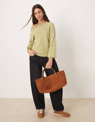 Threadbare Off-shoulder Slouchy Sweatshirt In Green