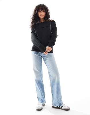 Threadbare Off Shoulder Sweater In Black