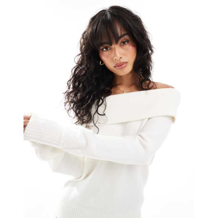 Threadbare off-shoulder sweater in white | ASOS
