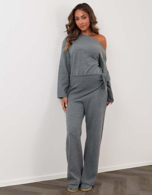 Threadbare Off shoulder top & wide leg co-ord in grey, 5 of 5