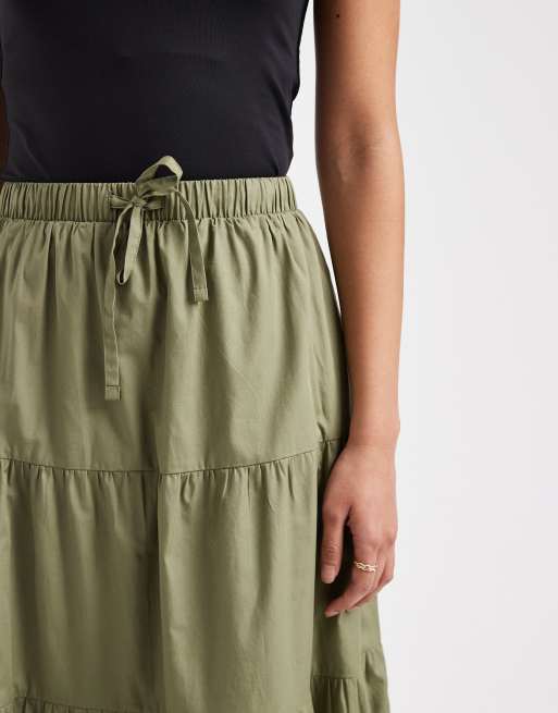 Threadbare – Oliwkowozielona warstwowa spódnica maxi z popeliny, 3 z 5