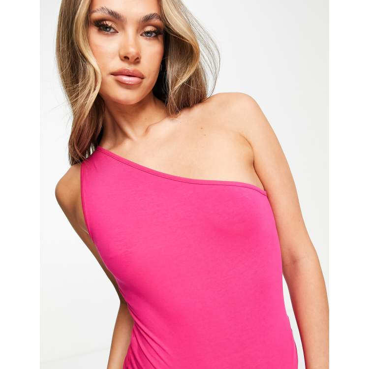 Threadbare one shoulder jersey bodysuit in bright pink