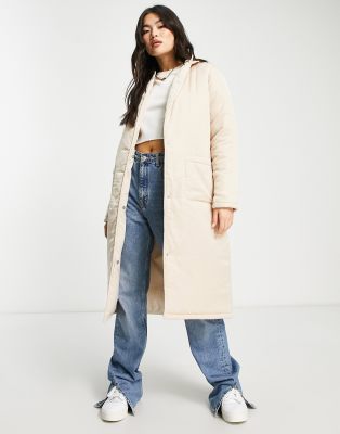 Threadbare Opal tie waist puffer coat in taupe-Neutral