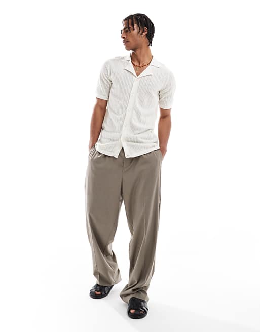 Threadbare open knit button down short sleeve shirt in white Threadbare open knit button down short sleeve shirt in white