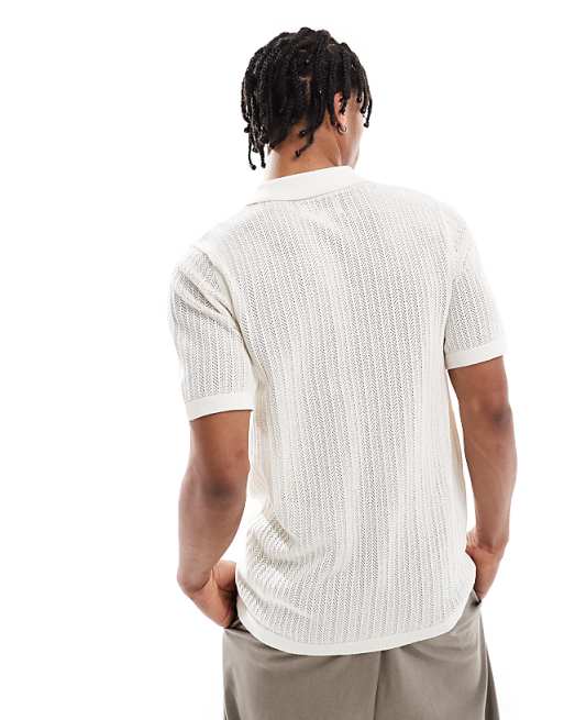 Threadbare open knit button down short sleeve shirt in white Threadbare open knit button down short sleeve shirt in white