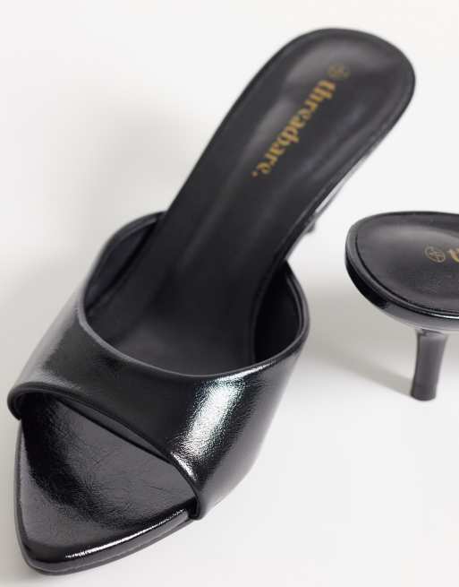 Threadbare open toe slip on mule heel in black, 3 of 4