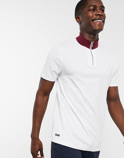 Threadbare organic cotton high neck polo shirt with half zip in white
