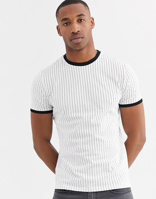 Threadbare organic cotton pinstripe t-shirt in white