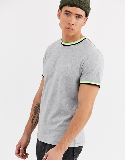 Threadbare organic cotton ringer t-shirt in grey with neon