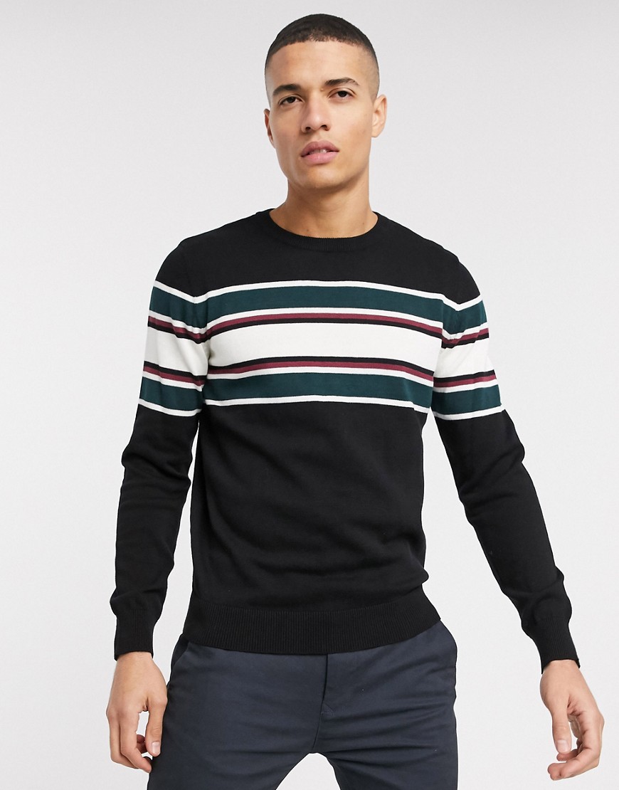 Threadbare organic cotton stripe knitted jumper in black