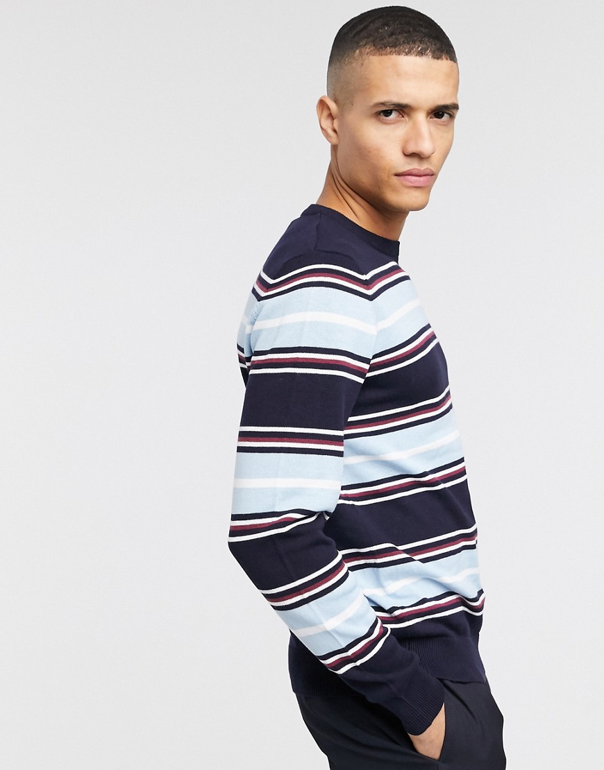 Threadbare organic cotton stripe knitted jumper in navy
