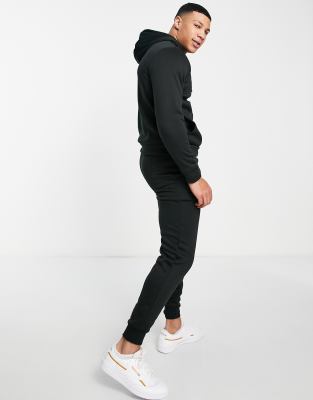 Threadbare overhead hoodie & jogger tracksuit set in black