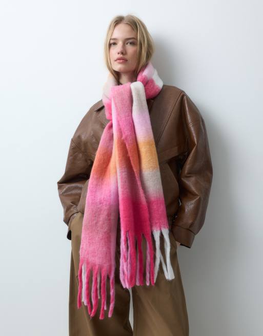 Threadbare oversize scarf i rosa, orange och vitt rutmönster, 2 av 4