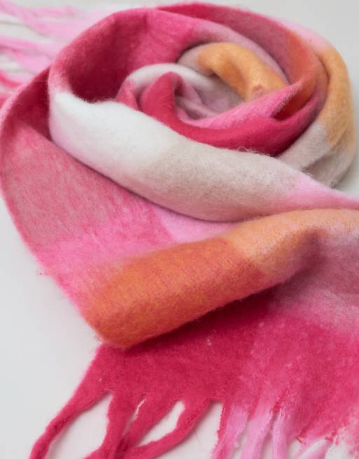 Threadbare oversize scarf i rosa, orange och vitt rutmönster, 3 av 4