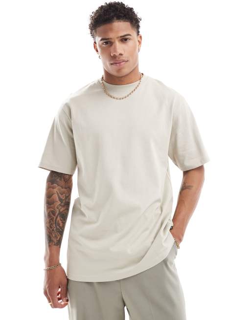 Threadbare – Oversize-T-Shirt in Hellgrau mit grober Rippenstruktur