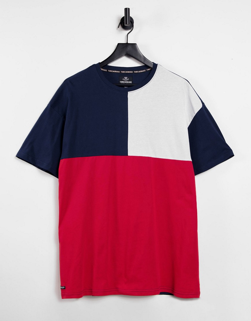 Threadbare – Oversize-T-Shirt in Rot, Blau & Weiß-Mehrfarbig