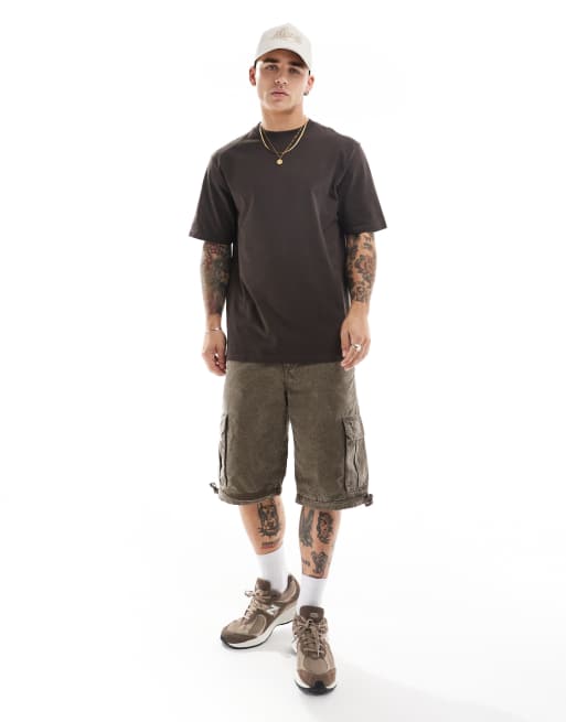 Threadbare – Oversize-T-Shirt in Schokobraun mit breiter Rippenstruktur