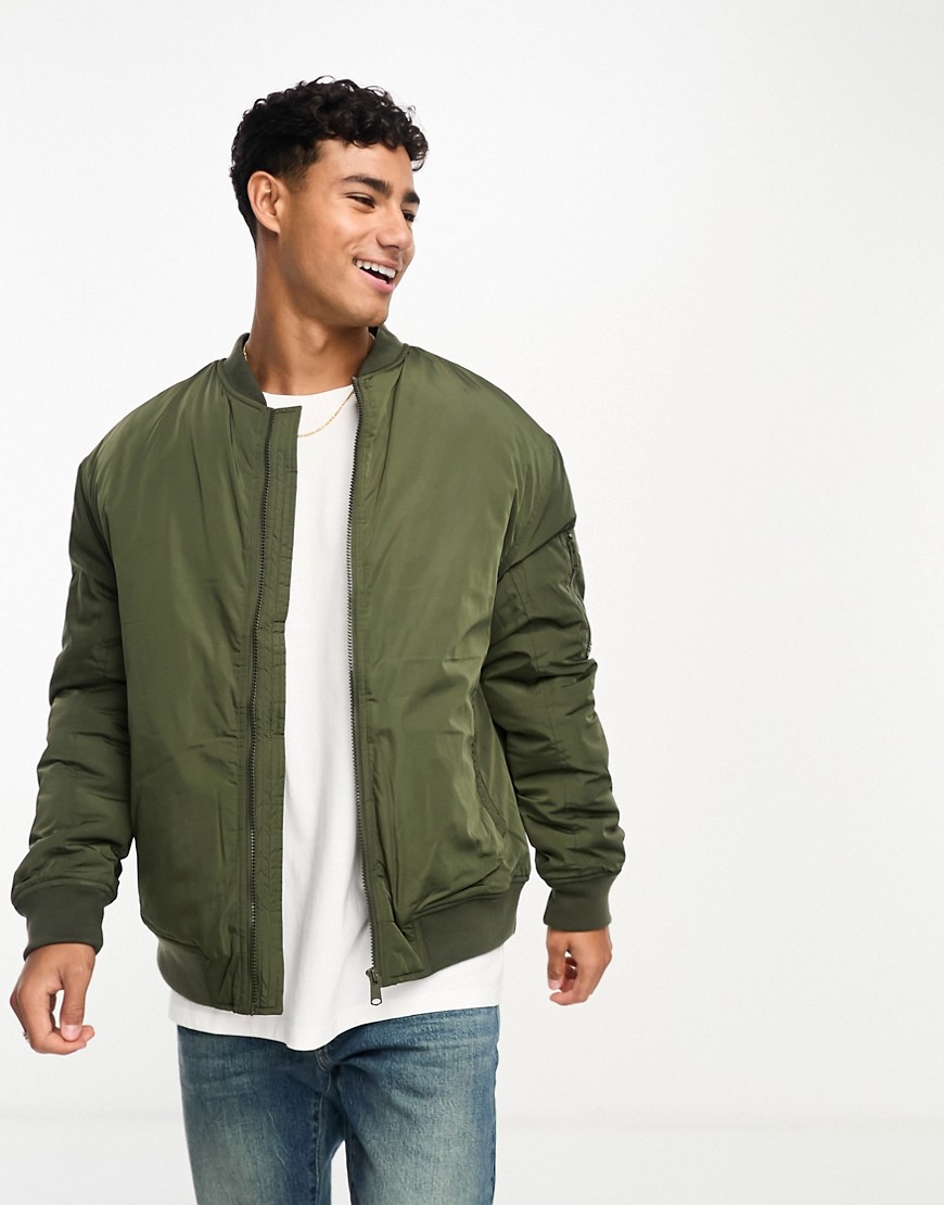 oversized bomber jacket in khaki-Green