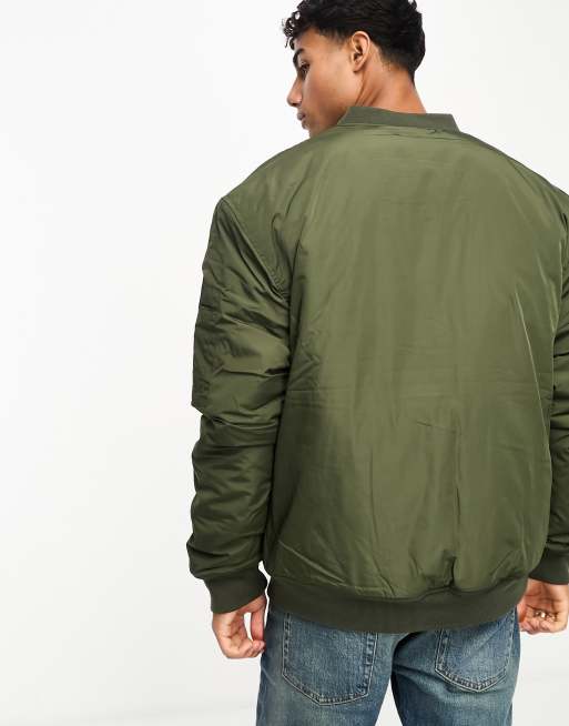 Threadbare oversized bomber jacket in khaki