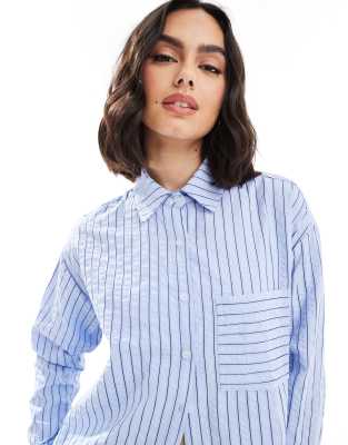 Threadbare Oversized Button Down Shirt In Blue