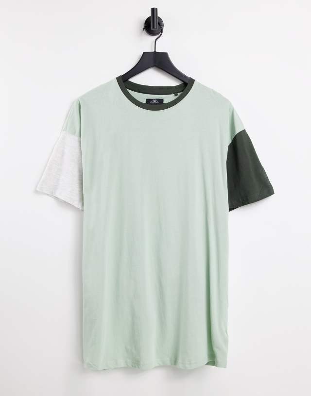 Threadbare oversized color block t-shirt in sage