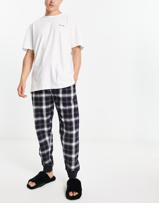 Threadbare oversized desert pajama set in white and black plaid ASOS