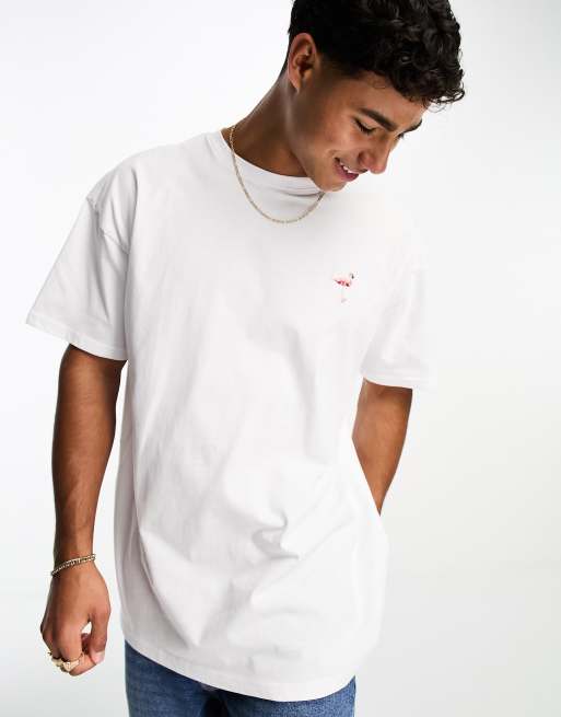 Threadbare oversized flamingo embroidery t-shirt in white | ASOS