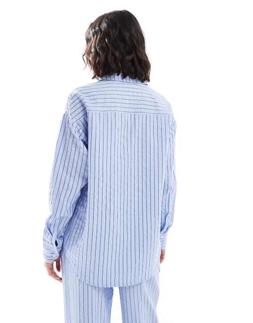 Threadbare - Oversized gestreept overhemd met knoopsluiting in blauw, deel van co-ord set, 3 van 4