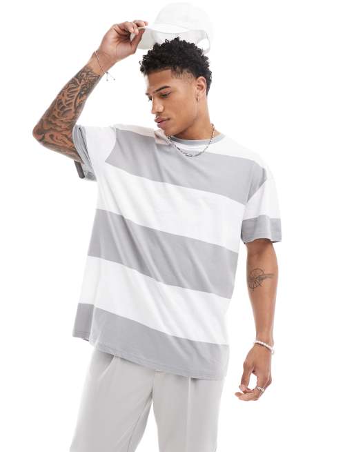 Threadbare - Oversized gestreept T-shirt in grijs