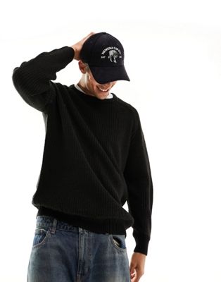 Threadbare oversized heavy fisherman knit jumper in black