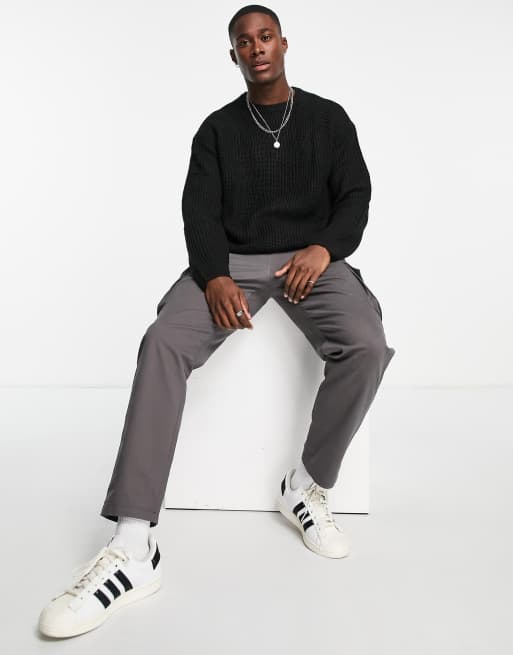 Threadbare oversized heavy fisherman knit sweater in black
