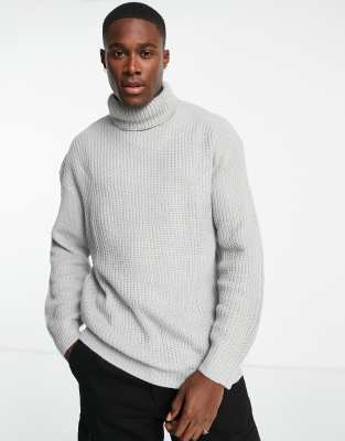 Threadbare oversized heavy roll neck sweater in silver gray