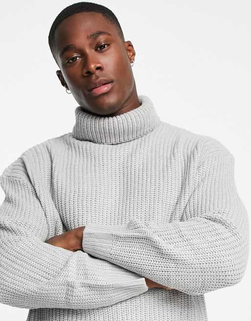 Threadbare oversized heavy roll neck sweater in silver gray ASOS