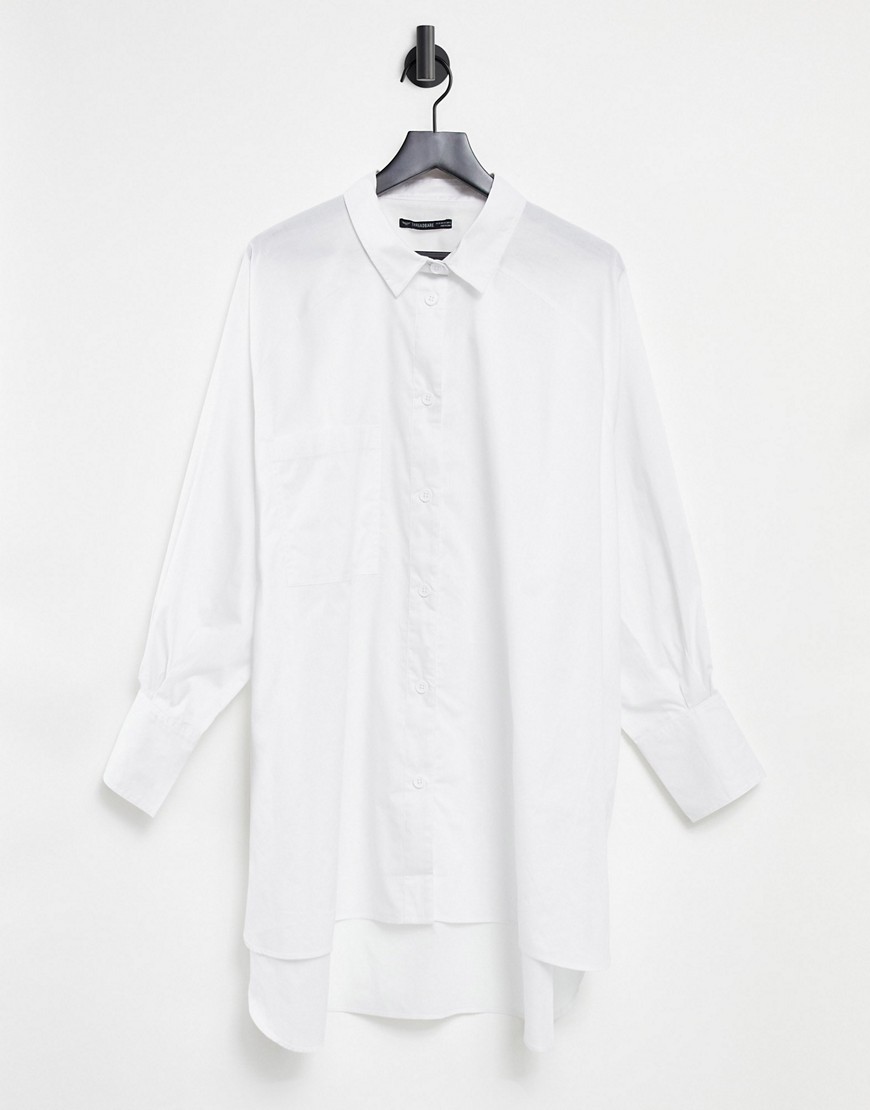 Threadbare – Oversized-Hemdkleid mit Ballonärmeln in Weiß