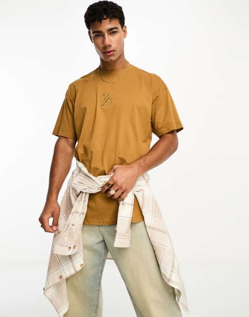 Threadbare oversized logo embroidery tshirt in camel ASOS
