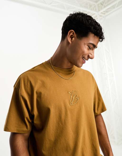 Threadbare oversized logo embroidery t-shirt in camel | ASOS