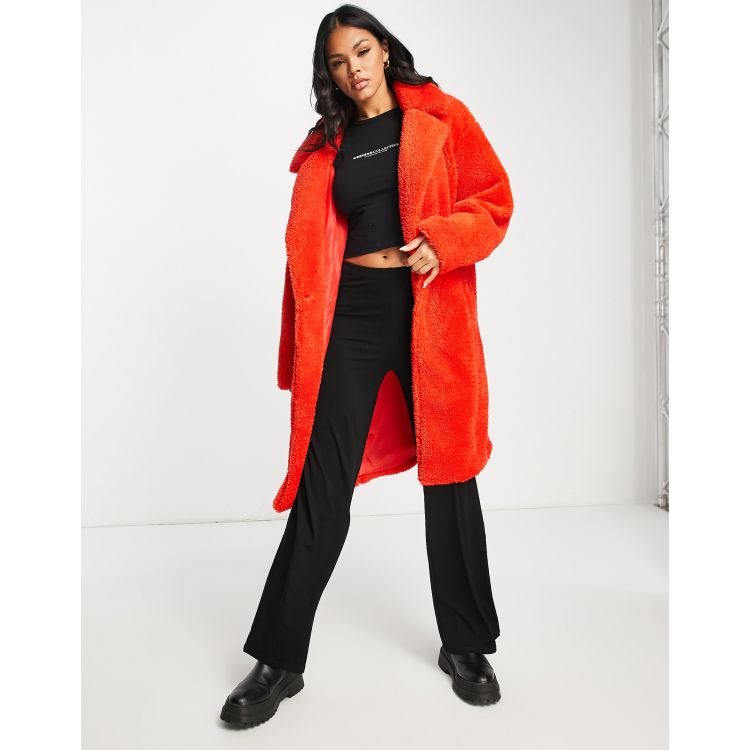 Threadbare oversized longline teddy borg coat in red