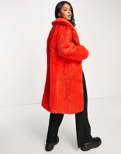 Topshop red borg clearance coat