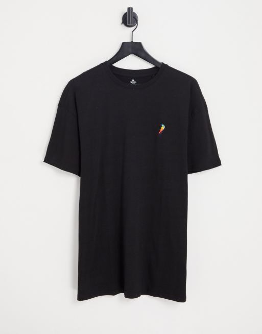 Threadbare oversized parrot embroidery t-shirt in black | ASOS