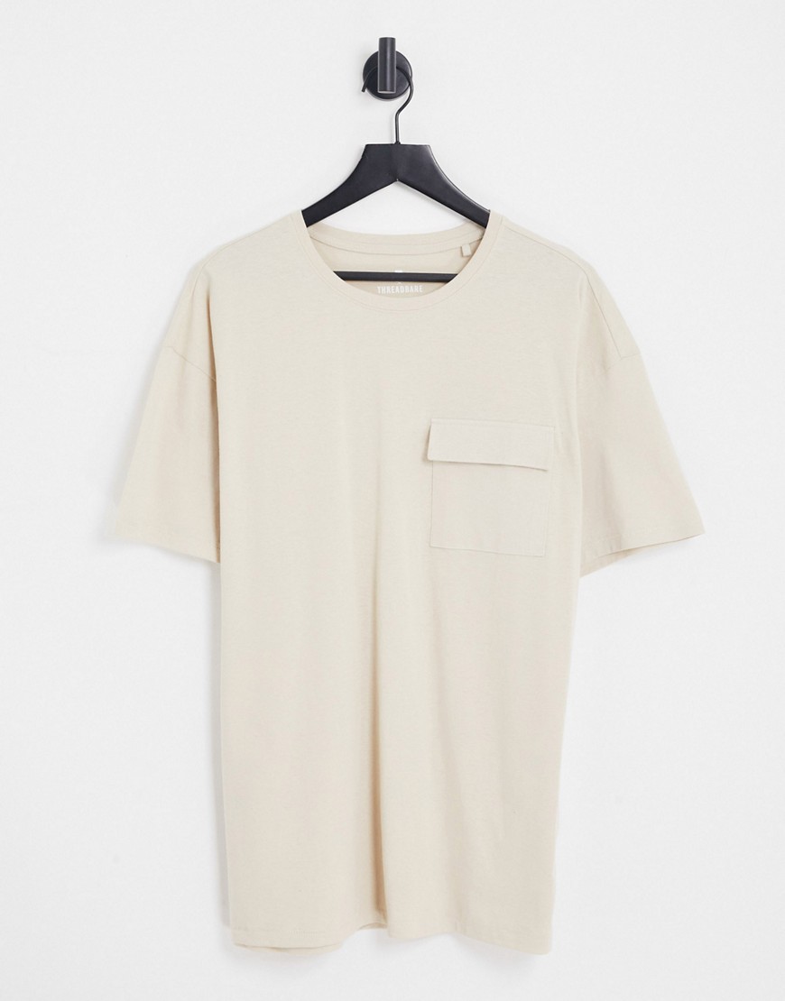 Threadbare oversized pocket t-shirt in sand-Neutral