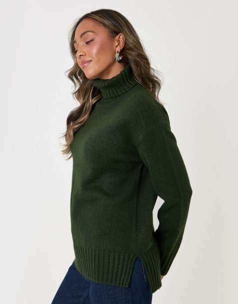 Threadbare Oversized roll neck jumper in green - view 1