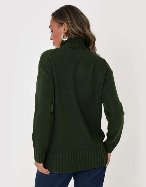 Threadbare Oversized roll neck jumper in green, 2 of 5