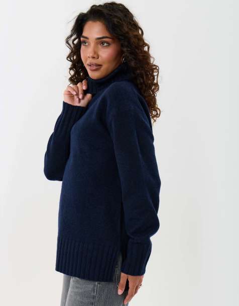 Threadbare Oversized roll neck jumper in navy - view 1